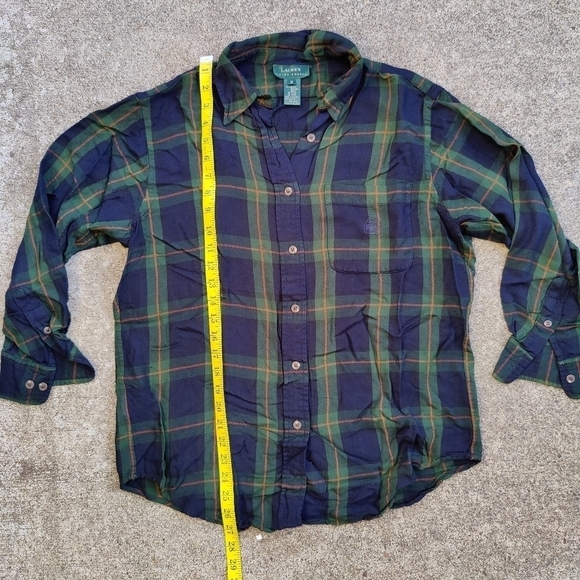 Lauren Ralph Lauren Plaid Button Down Shirt Green Blue 100% Rayon Women's Medium - Picture 4 of 8